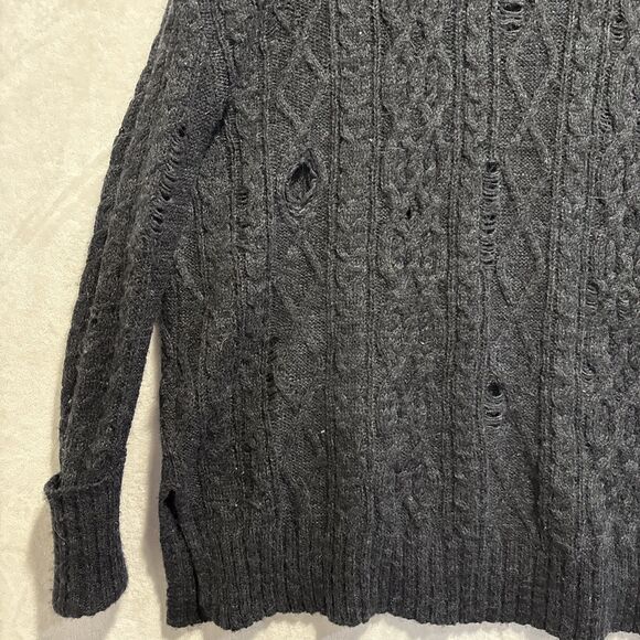 Free People Oversized Alpaca Blend Distressed Cable Knit Sweater Small Grey - Picture 9 of 14